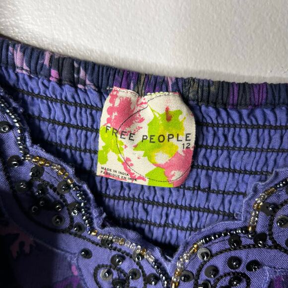 Vintage Free People Flowy Paisley Mini Dress Women's 12 Dark Romantic Festival - Picture 10 of 12